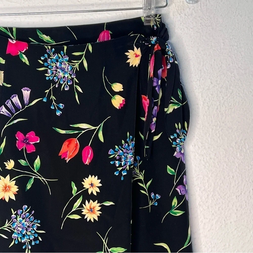 Talbots black floral skirt faux wrap skirt